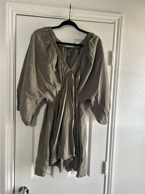 SHEIN Olive Green Long Sleeve V-Neck Dress
